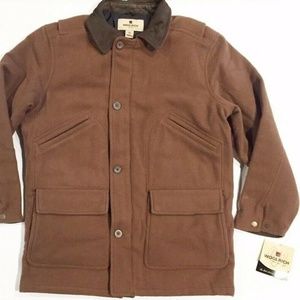 WOOLRICH INSULATED WOOL FIELD BARN COAT leather M